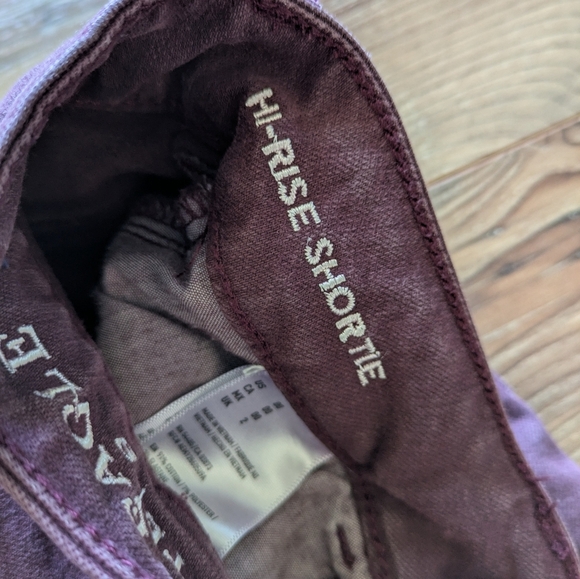 AE American Eagle Outfitters Maroon Denim Jean High Rise Shortie Shorts 00 - Picture 4 of 7